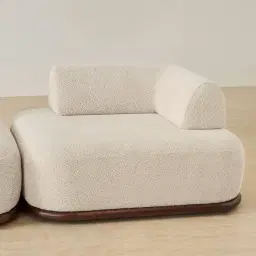 Bellagio Stone Cream Woven Fabric 3 Pieces Modular Sofa With Left Terminal and Side Platform