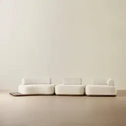 Bellagio Stone Cream Woven Fabric 3 Pieces Modular Sofa With Left Terminal and Side Platform