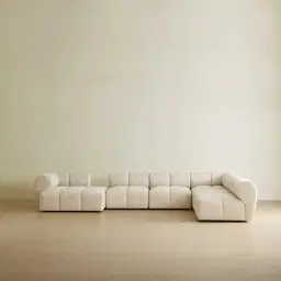 Quincy Stone Cream Woven Fabric Modular Corner Sofa with Left Cuddler