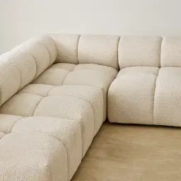 Quincy Stone Cream Woven Fabric Modular Corner Sofa  with Right Cuddler