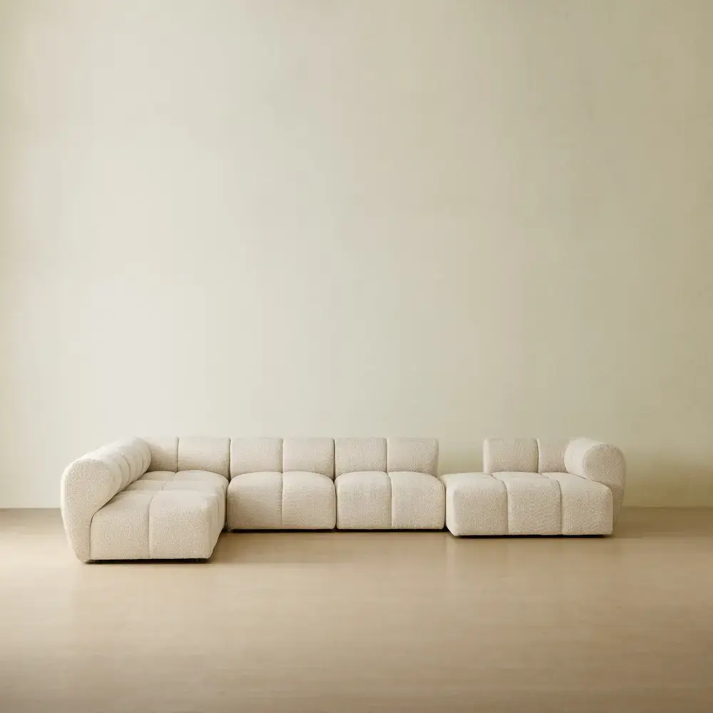 Quincy Stone Cream Woven Fabric Modular Corner Sofa  with Right Cuddler