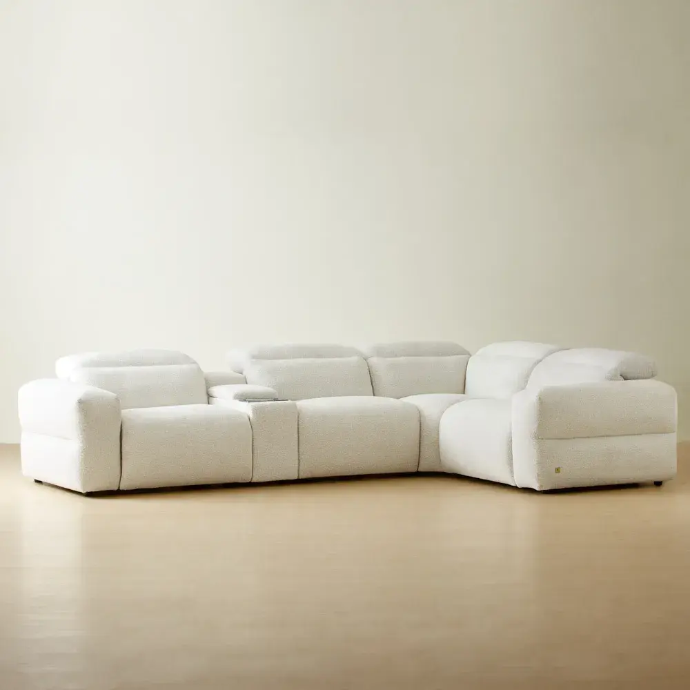 Mathias Stone White Fabric 5 Pieces Modular Corner Dual Electric Recliner