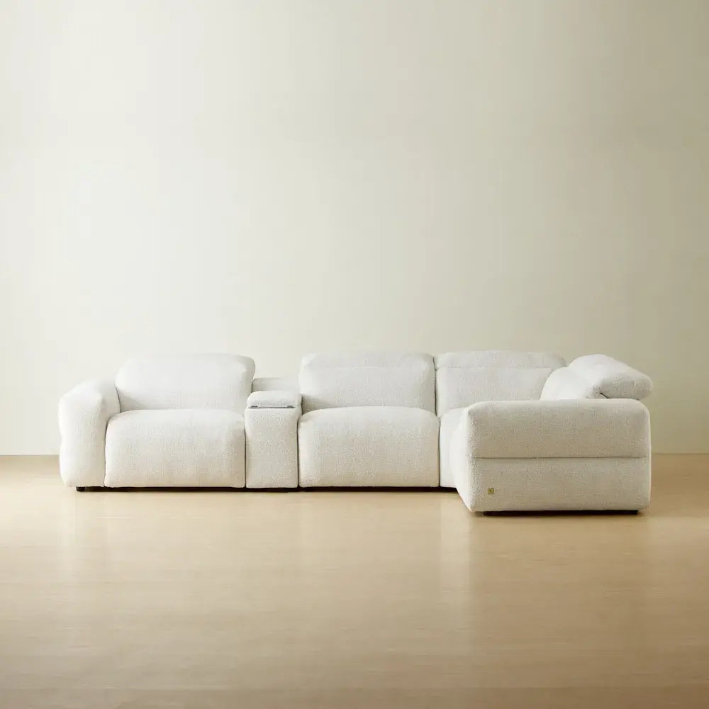 Mathias Stone White Fabric 5 Pieces Modular Corner Dual Electric Recliner