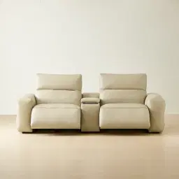 Mathias Oyster Grey Leather 2 Pieces Modular Dual Electric Recliner with Console