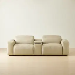 Mathias Oyster Grey Leather 2 Pieces Modular Dual Electric Recliner with Console