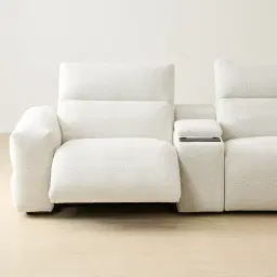 Mathias Stone White Fabric 2 Pieces Modular Dual Electric Recliner with Console