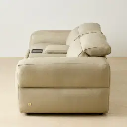 Mathias Oyster Grey Leather 3 Pieces Modular Dual Electric Recliner With console