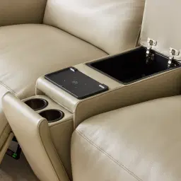 Mathias Oyster Grey Leather 3 Pieces Modular Dual Electric Recliner With console