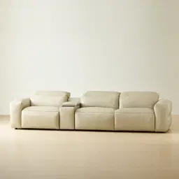 Mathias Oyster Grey Leather 3 Pieces Modular Dual Electric Recliner With console