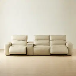 Mathias Oyster Grey Leather 3 Pieces Modular Dual Electric Recliner With console