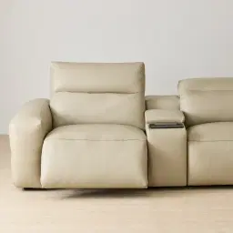 Mathias Oyster Grey Leather 3 Pieces Modular Dual Electric Recliner With console