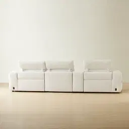 Mathias Stone White Fabric 3 Pieces Modular Dual Electric Recliner with Console