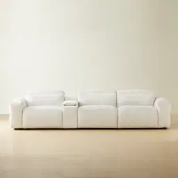 Mathias Stone White Fabric 3 Pieces Modular Dual Electric Recliner with Console