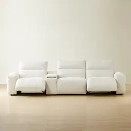 Mathias Stone White Fabric 3 Pieces Modular Dual Electric Recliner with Console