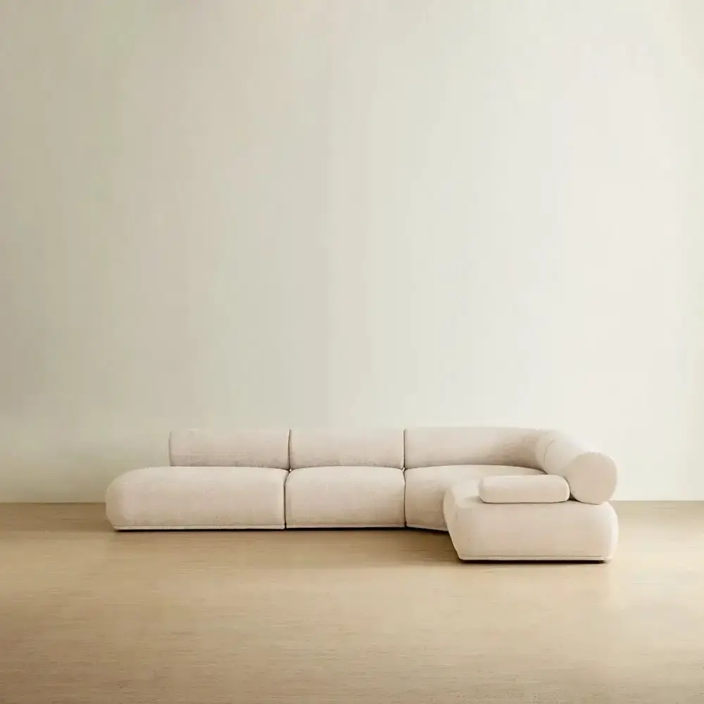 Pebbla Tuscan Sand Fabric Modular Corner Sofa with Right Arm Wide and Left Terminal