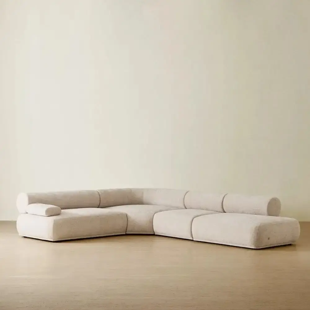 Pebbla Tuscan Sand Fabric Modular Corner Sofa with Right Arm Wide and Left Terminal