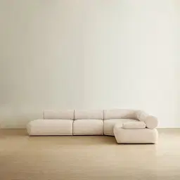 Pebbla Tuscan Sand Fabric Modular Corner Sofa with Right Arm Wide and Left Terminal