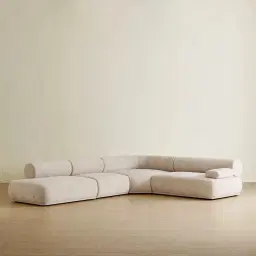 Pebbla Tuscan Sand Fabric Modular Corner Sofa with Right Arm Wide and Left Terminal