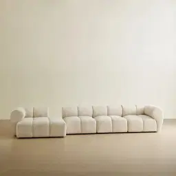 Quincy Stone Cream Woven Fabric 4 Pieces Modular Sofa with Right Arm and Left Cuddler