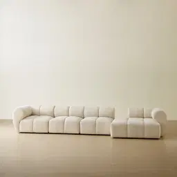 Quincy Stone Cream Woven Fabric 4 Pieces Modular Sofa with Left Arm and Right Cuddler