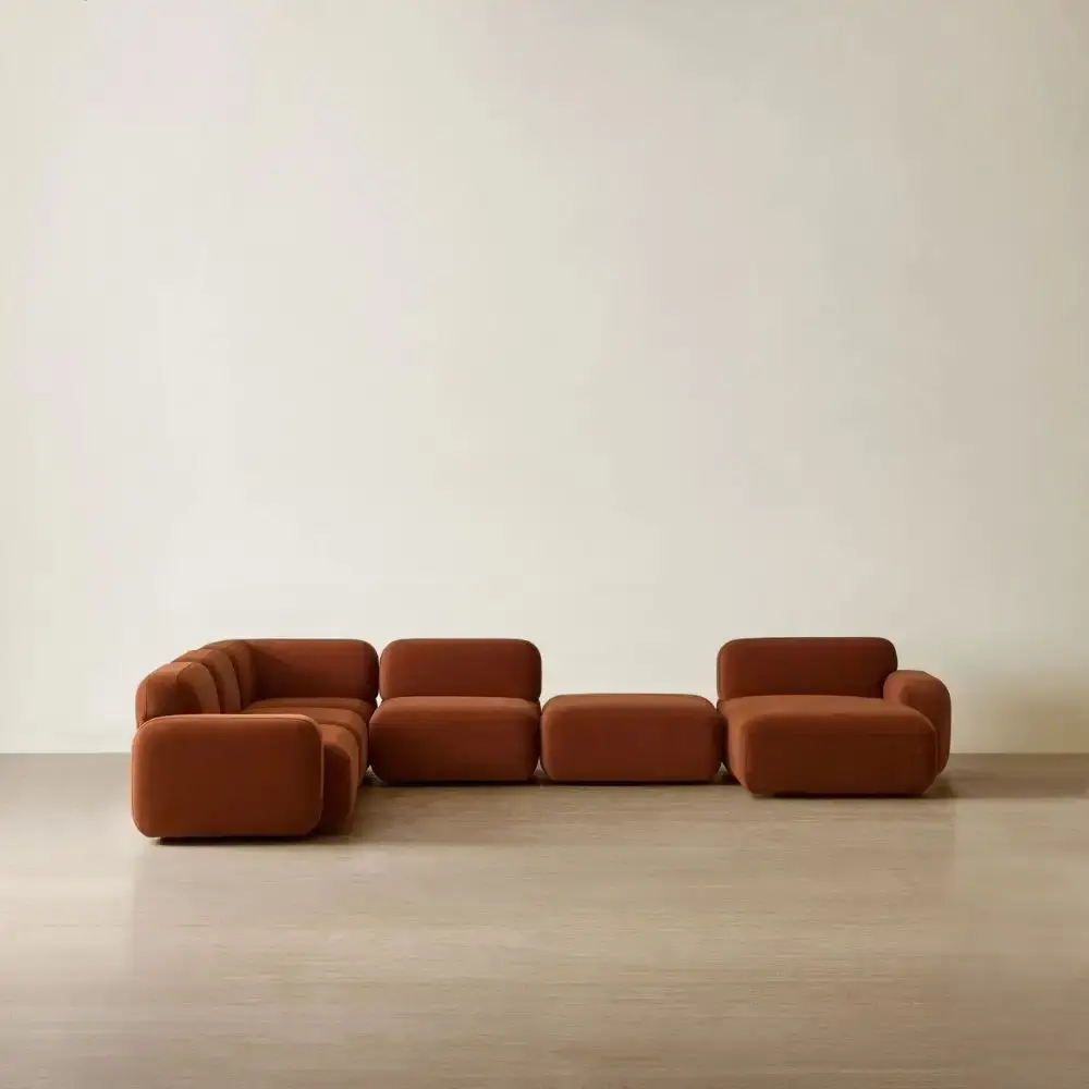 Capri Copper Brown Velveteen Modular Corner Sofa - Right Chaise