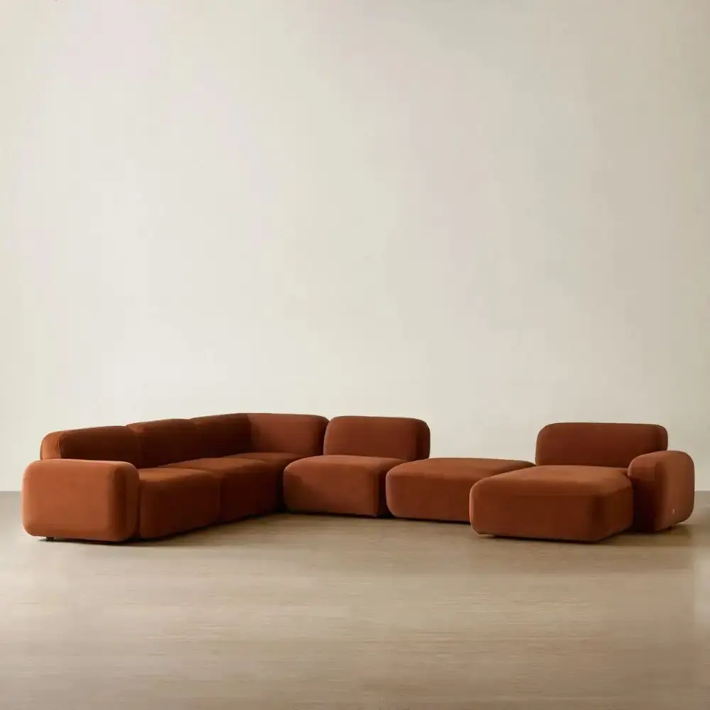 Capri Copper Brown Velveteen Modular Corner Sofa - Right Chaise