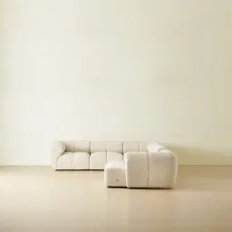 Quincy Stone Cream Woven Fabric 6 Pieces Modular Corner Sofa with Left Arm and Right Cuddler