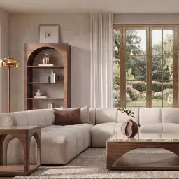 Quincy Stone Cream Woven Fabric 6 Pieces Modular Corner Sofa with Left Arm and Right Cuddler