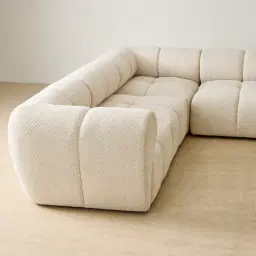 Quincy Stone Cream Woven Fabric 6 Pieces Modular Corner Sofa with Left Arm and Right Cuddler