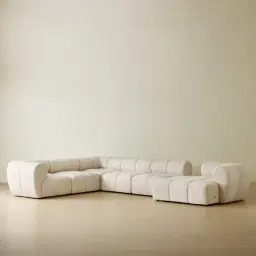 Quincy Stone Cream Woven Fabric 6 Pieces Modular Corner Sofa with Left Arm and Right Cuddler