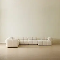 Quincy Stone Cream Woven Fabric 6 Pieces Modular Corner Sofa with Left Arm and Right Cuddler