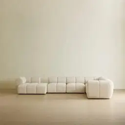 Quincy Stone Cream Woven Fabric 6 Pieces Modular Corner Sofa with Right Arm and Left Cuddler