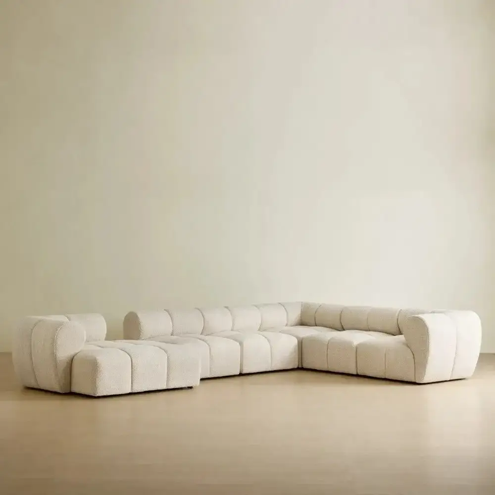 Quincy Stone Cream Woven Fabric 6 Pieces Modular Corner Sofa with Right Arm and Left Cuddler