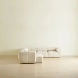 Quincy Stone Cream Woven Fabric 6 Pieces Modular Corner Sofa with Right Arm and Left Cuddler