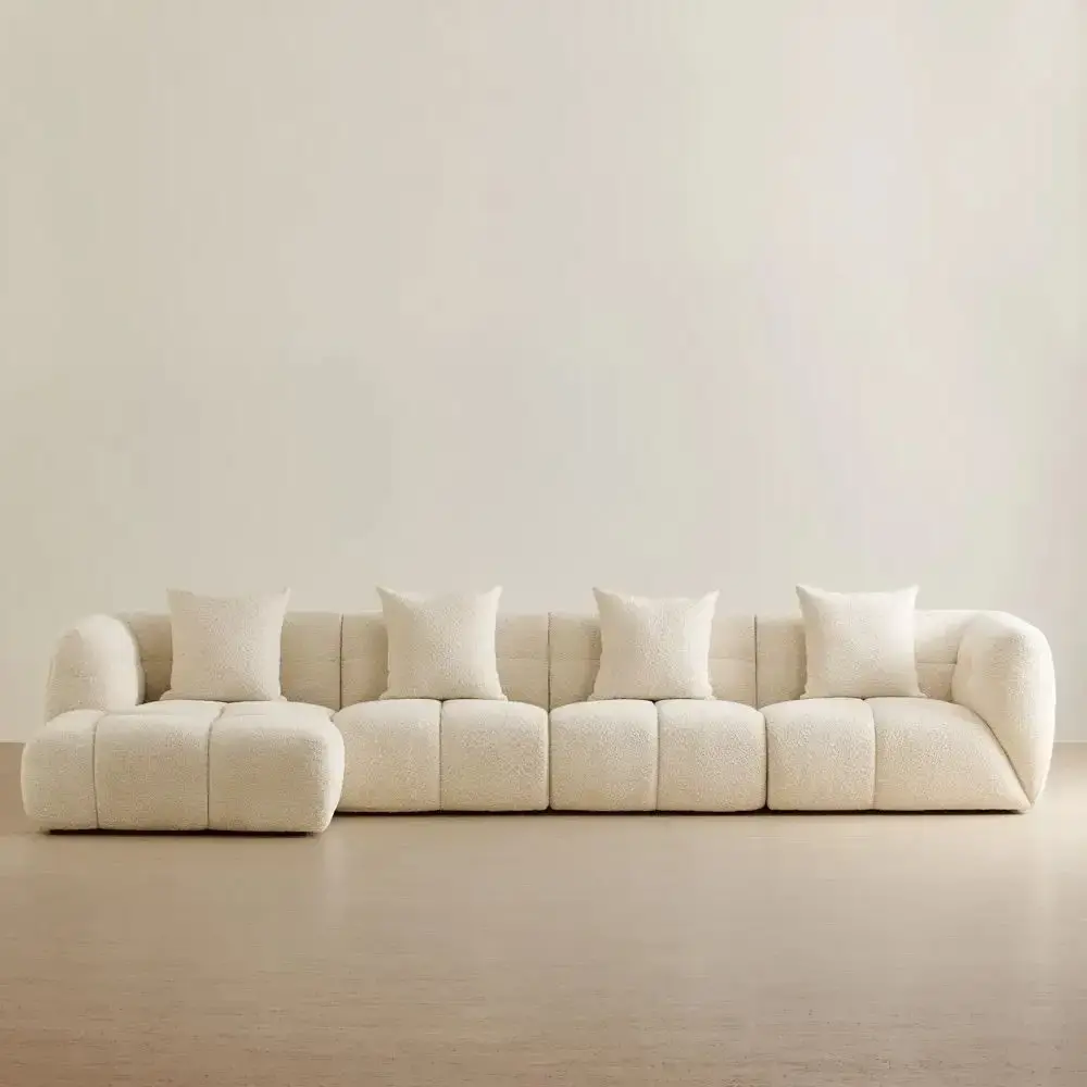 Amity Stone Cream Woven Fabric 4 Pieces Modular Sofa with Left Chaise