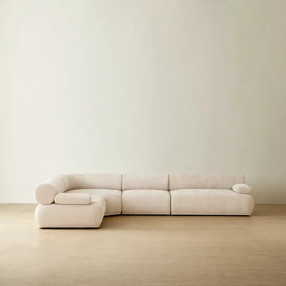 Pebbla Tuscan Sand Fabric 4 Pieces Modular Corner Sofa with Left Arm Wide and Right Arm Wide