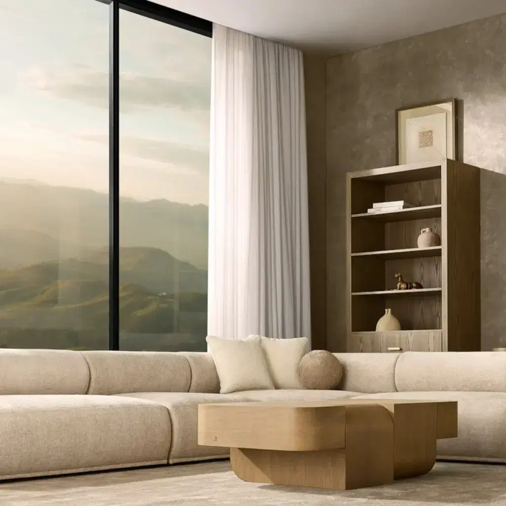 Pebbla Tuscan Sand Fabric 4 Pieces Modular Corner Sofa with Left Arm Wide and Right Arm Wide