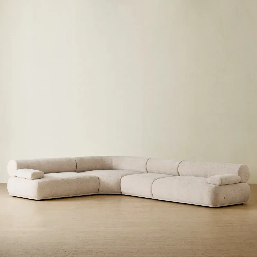 Pebbla Tuscan Sand Fabric 4 Pieces Modular Corner Sofa with Left Arm Wide and Right Arm Wide