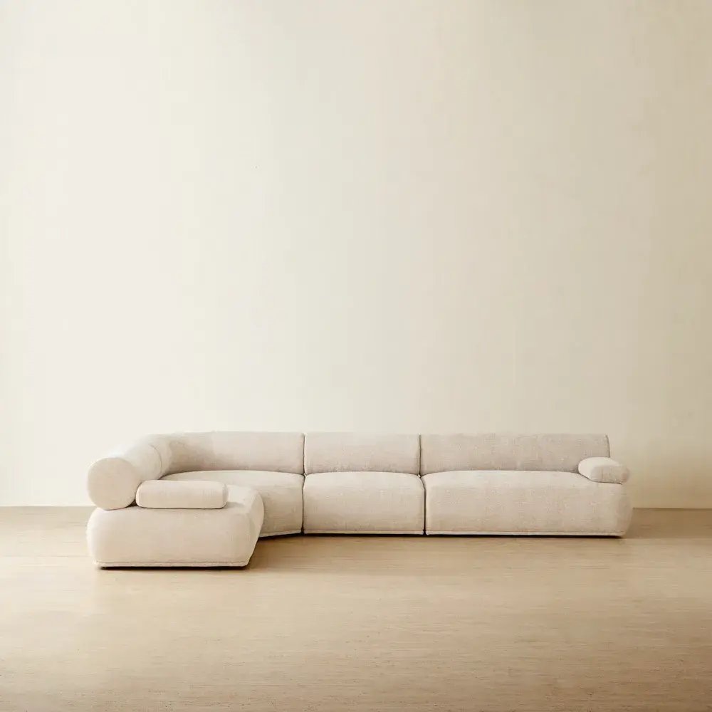 Pebbla Tuscan Sand Fabric 4 Pieces Modular Corner Sofa with Left Arm Wide and Right Arm Wide