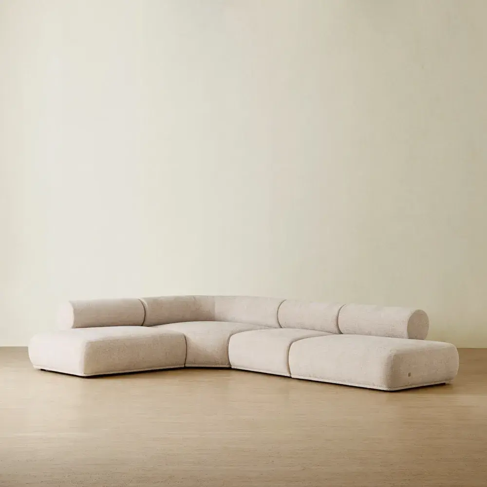 Pebbla Tuscan Sand Fabric 4 Pieces Modular Corner Sofa with Left Terminal and Right Terminal