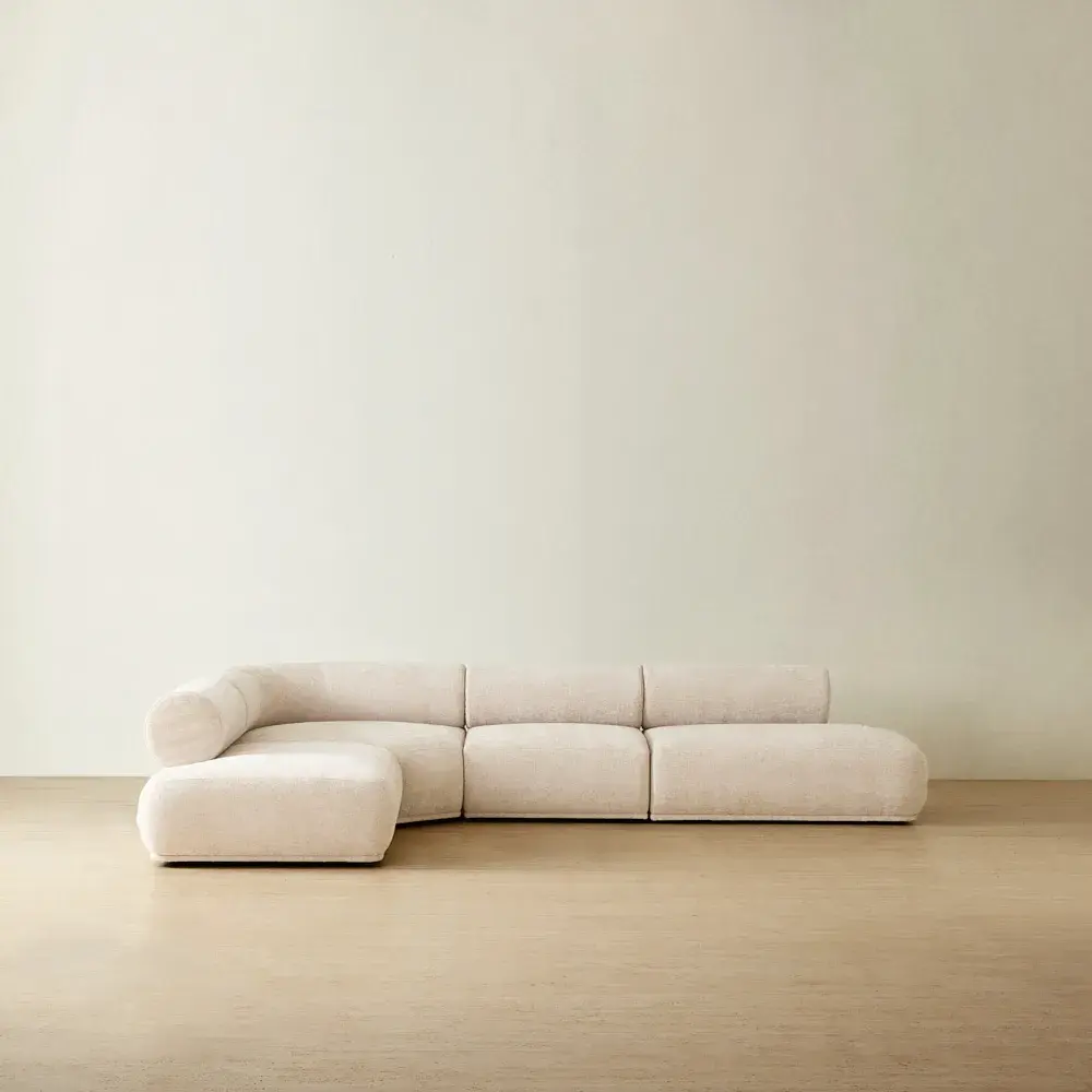 Pebbla Tuscan Sand Fabric 4 Pieces Modular Corner Sofa with Left Terminal and Right Terminal