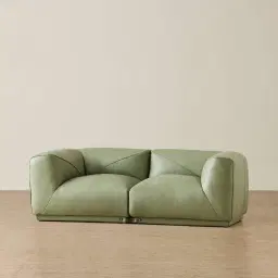 Crosby Light Green Leather 2 Pieces Modular Sofa