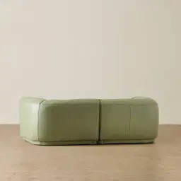 Crosby Light Green Leather 2 Pieces Modular Sofa