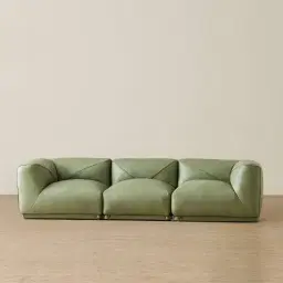 Crosby Light Green Leather 3 Pieces Modular Sofa