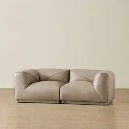 Crosby Myrtle Grey Leather 2 Pieces Modular Sofa