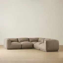 Crosby Myrtle Grey Leather 5 Pieces Modular Corner Sofa with Left and Right Arm