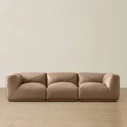 Crosby Mushroom Beige Leather 3 Pieces Modular Sofa