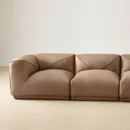 Crosby Mushroom Beige Leather 3 Pieces Modular Sofa