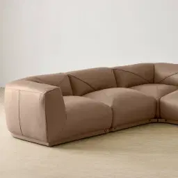 Crosby Mushroom Beige Leather 5 Pieces Modular Corner Sofa with Left and Right Arm