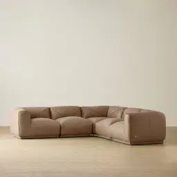 Crosby Mushroom Beige Leather 5 Pieces Modular Corner Sofa with Left and Right Arm